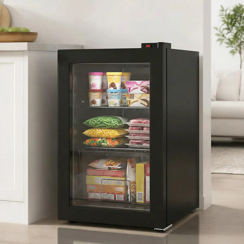 3.0 Cu Ft Upright Freezer With Clear Glass Door Sleek Black Cabinet Straight Up Heavy Duty Storage Workhorse Perfect For Compact Apartments Dorm Rooms And Garages Guaranteeing Serious Cold Performance For Everyday Grocery Needs