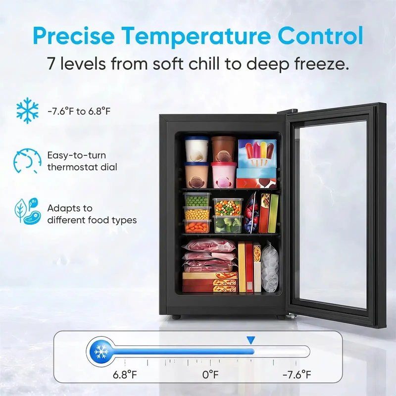 3.0 Cu Ft Upright Freezer With Clear Glass Door Sleek Black Cabinet Straight Up Heavy Duty Storage Workhorse Perfect For Compact Apartments Dorm Rooms And Garages Guaranteeing Serious Cold Performance For Everyday Grocery Needs
