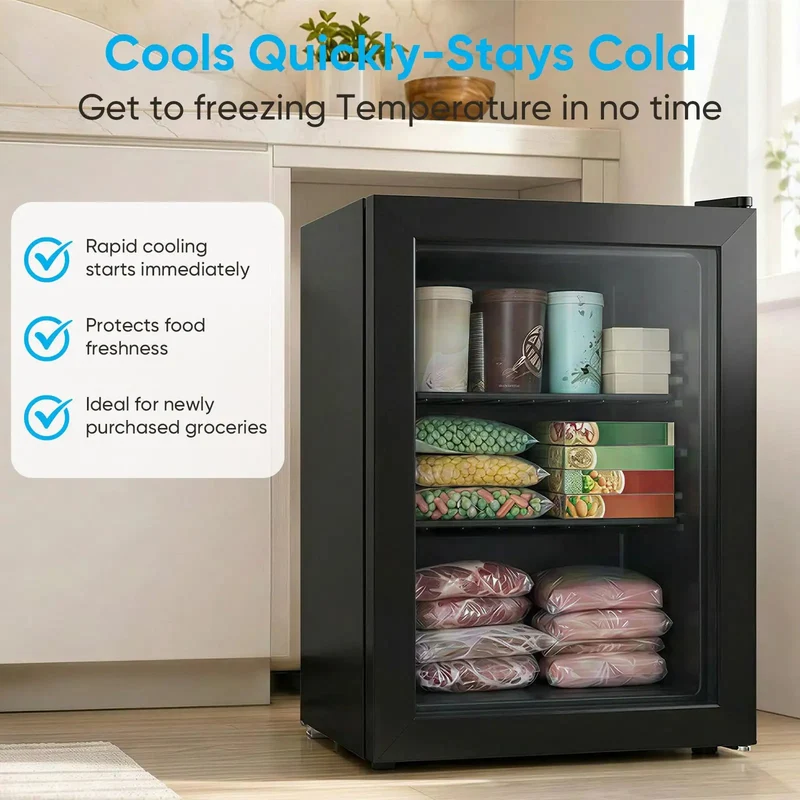 3.0 Cu Ft Upright Freezer With Clear Glass Door Sleek Black Cabinet Straight Up Heavy Duty Storage Workhorse Perfect For Compact Apartments Dorm Rooms And Garages Guaranteeing Serious Cold Performance For Everyday Grocery Needs