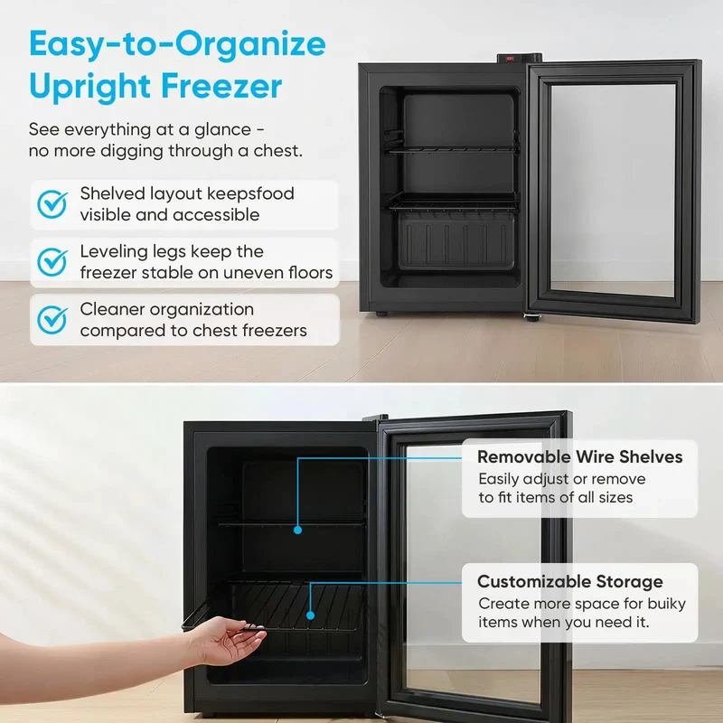 3.0 Cu Ft Upright Freezer With Clear Glass Door Sleek Black Cabinet Straight Up Heavy Duty Storage Workhorse Perfect For Compact Apartments Dorm Rooms And Garages Guaranteeing Serious Cold Performance For Everyday Grocery Needs