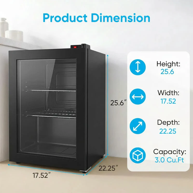 3.0 Cu Ft Upright Freezer With Clear Glass Door Sleek Black Cabinet Straight Up Heavy Duty Storage Workhorse Perfect For Compact Apartments Dorm Rooms And Garages Guaranteeing Serious Cold Performance For Everyday Grocery Needs