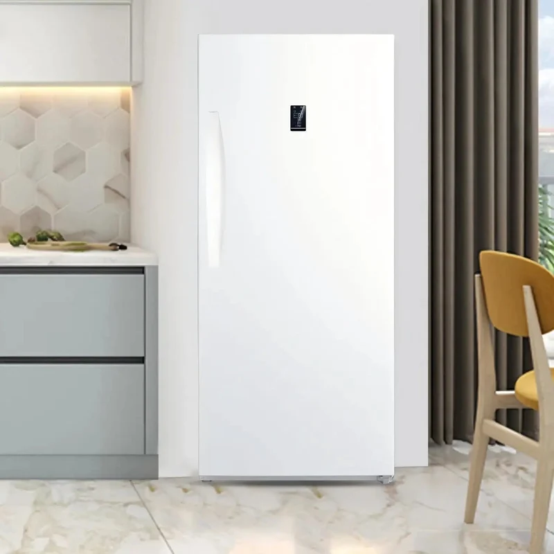 Heavy Duty Convertible Upright Fridge Freezer With Auto Defrost And Four Adjustable Shelves, Rock Solid For Stashing Grub, Chilling Brews, And Garage Ready Storage