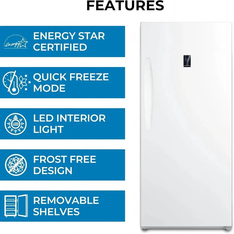 Heavy Duty Convertible Upright Fridge Freezer With Auto Defrost And Four Adjustable Shelves, Rock Solid For Stashing Grub, Chilling Brews, And Garage Ready Storage
