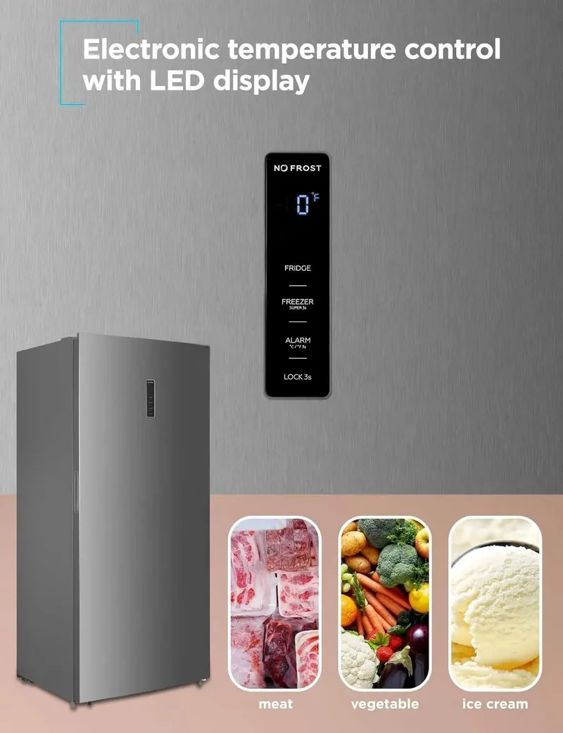 Hella Roomy 21 Point 2 Cu Ft Convertible Upright Freezer Refrigerator With Glass Shelves Reversible Door Slick Stainless Look Quick Chill Settings Built Rock Solid For Heavy Duty Frozen Food Hauls Any Day