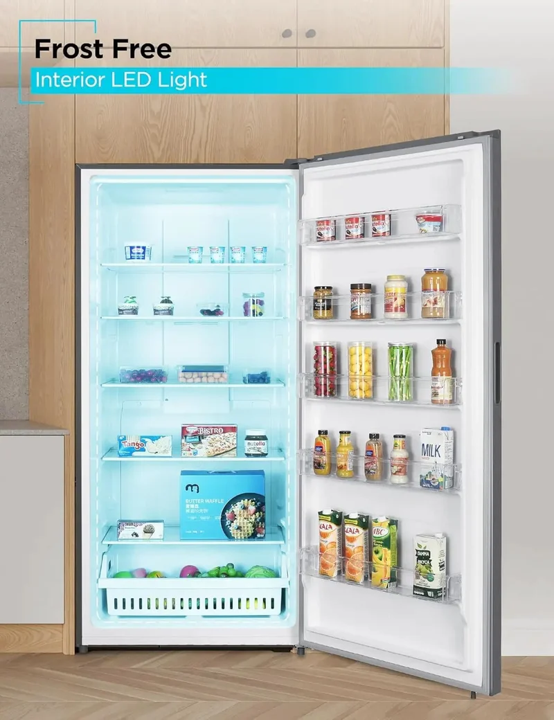 Hella Roomy 21 Point 2 Cu Ft Convertible Upright Freezer Refrigerator With Glass Shelves Reversible Door Slick Stainless Look Quick Chill Settings Built Rock Solid For Heavy Duty Frozen Food Hauls Any Day