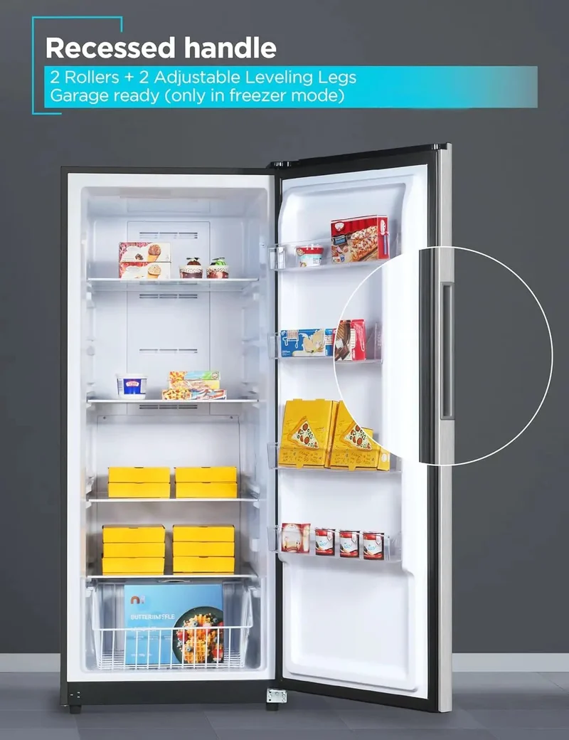 Heavy Lifter 14 Cubic Foot Convertible Freezer And Refrigerator With No Sweat Frost Free Build Glass Racks And Brushed Steel Exterior Crafted For Garages And Game Rooms To Keep Your Grub And Drinks Absolutely Chilled