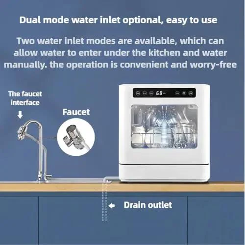 Portable Countertop Dishwasher With 8 Place Settings And 5 Wash Cycles Plug And Play Compact Counter Saver That Cleans Like A Dream With Zero Hassle Setup And Heavy Duty Sanitizing For Daily Grind