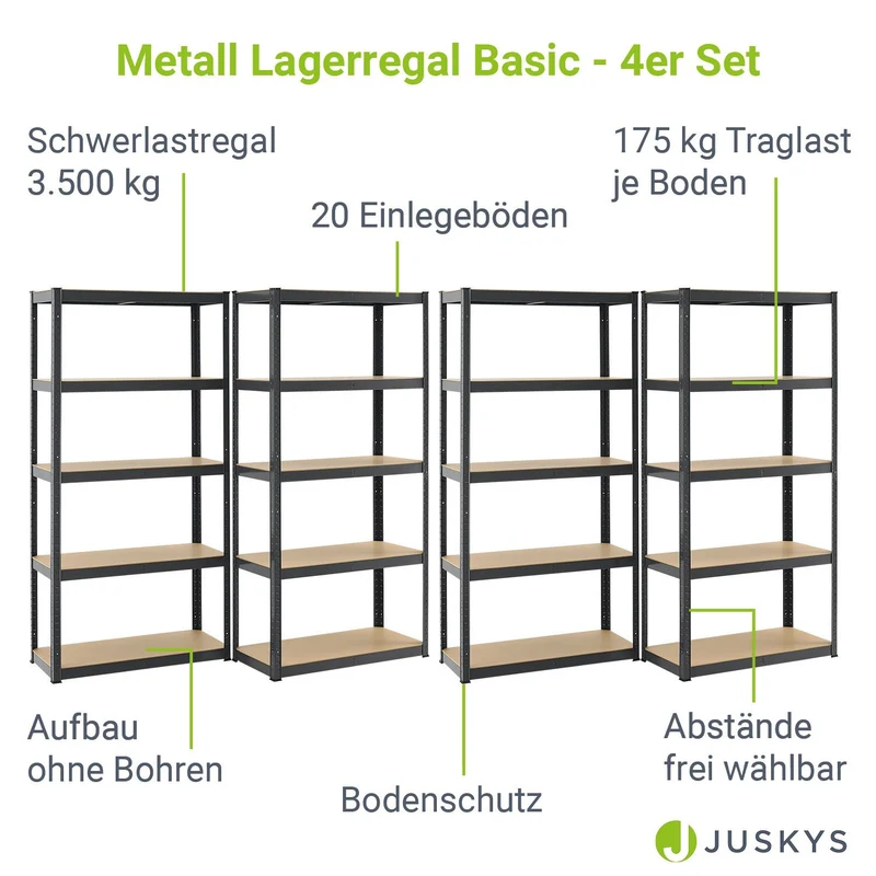 Lagerregal Basic 2er bis 8er Set 180 x 90 x 40 cm
