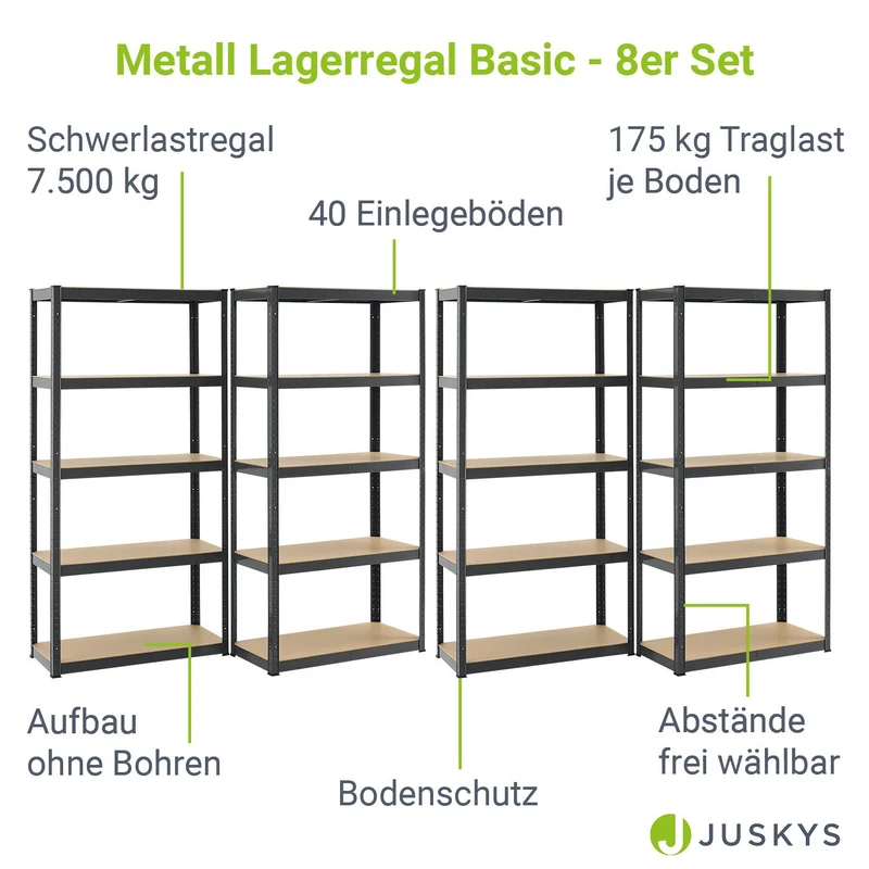 Lagerregal Basic 2er bis 8er Set 180 x 90 x 40 cm