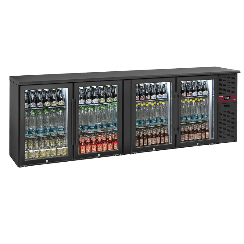 Profi Barkühlschrank 620L mit 4 Glastüren und Umluftkühlung, RLB4-4G