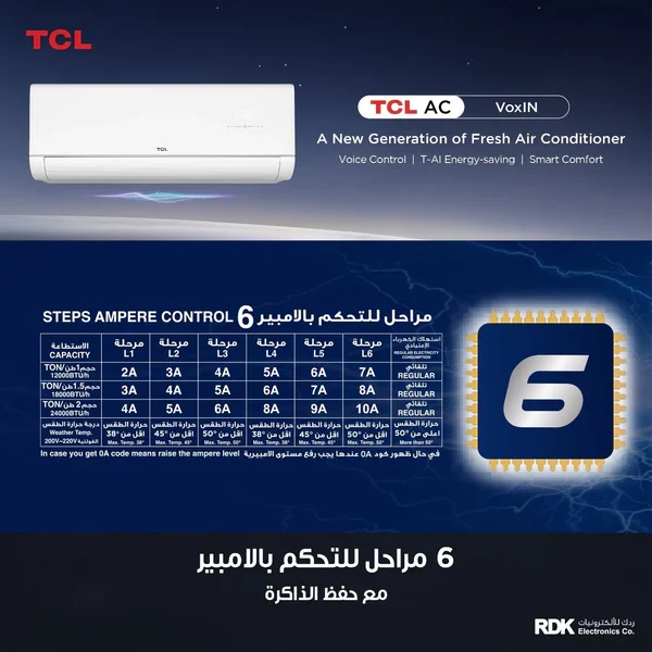سبلت TCL TAC-18CHSD/MAX VoxIN 1.5 ton T3 انفيرتر 6 مراحل تحكم وتحويل تلقائي سوبر استوائي