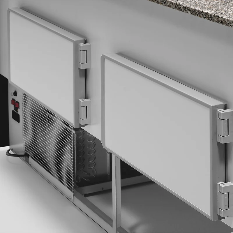 Kühltheke mit gebogener Frontscheibe, Umluft und Reservefach - MY25/A1-VV/R2