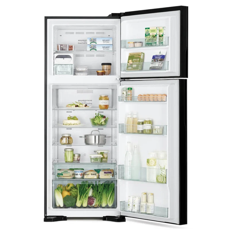 هيتاشي ثلاجة بابين 20 قدم ابيض زجاجي- HRTN7489DFGPGWQ Hitachi 2-door refrigerator, 20 cubic feet