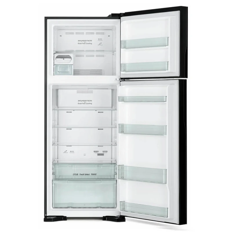 هيتاشي ثلاجة بابين 20 قدم ابيض زجاجي- HRTN7489DFGPGWQ Hitachi 2-door refrigerator, 20 cubic feet