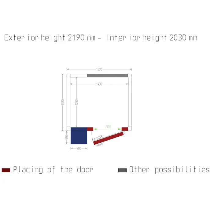 Kühlzelle ISO 80 mit Gruppe, Innendim. 1430 x 1230 xh 2030 mm (3,57 m³ )