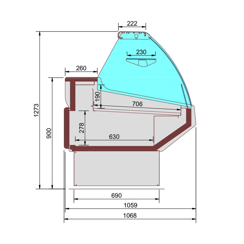 Belüfteter Verkaufstheke mit Stauraum, gewölbtes Glas - WEISSE Front - CMN20-V3