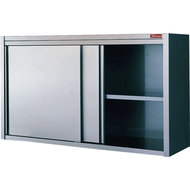 Gastro Wandhängeschrank Edelstahl 160 cm mit Schiebetüren & verstellbarem Zwischenboden, PSC160/B