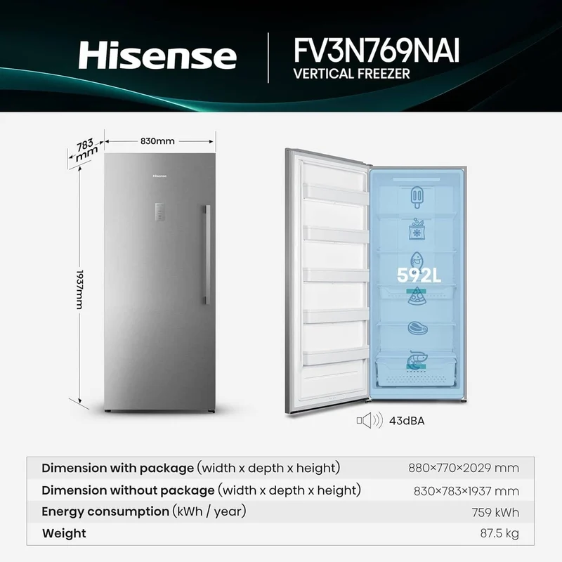 FV3N769NAI فريز+ثلاجة هايسنس 769 لتر