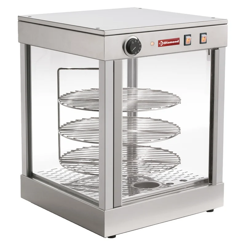 Rotierende Wärmevitrine , 3 Ebenen , Ø 420 mm , beheizt & befeuchtet, PIZZA/D42