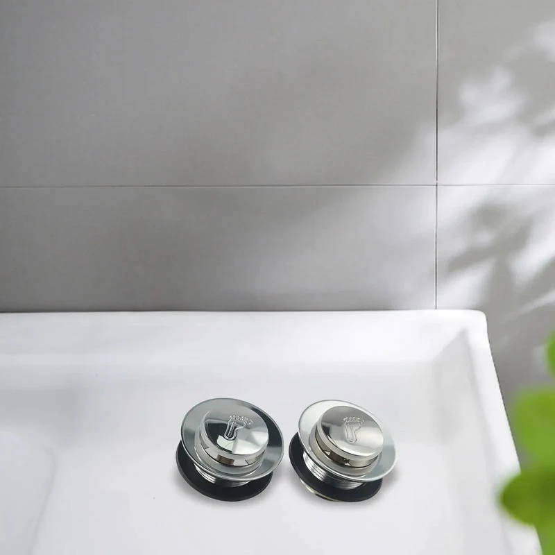 Rock Solid Pop Up Bathtub Drain Plug Two Pack With Killer Water Tight Seal And No Sweat Push Button Setup Crafted From Heavy Duty Brass And Alloy Tough Silver Coating For Easy Tub Shower Drain Swap