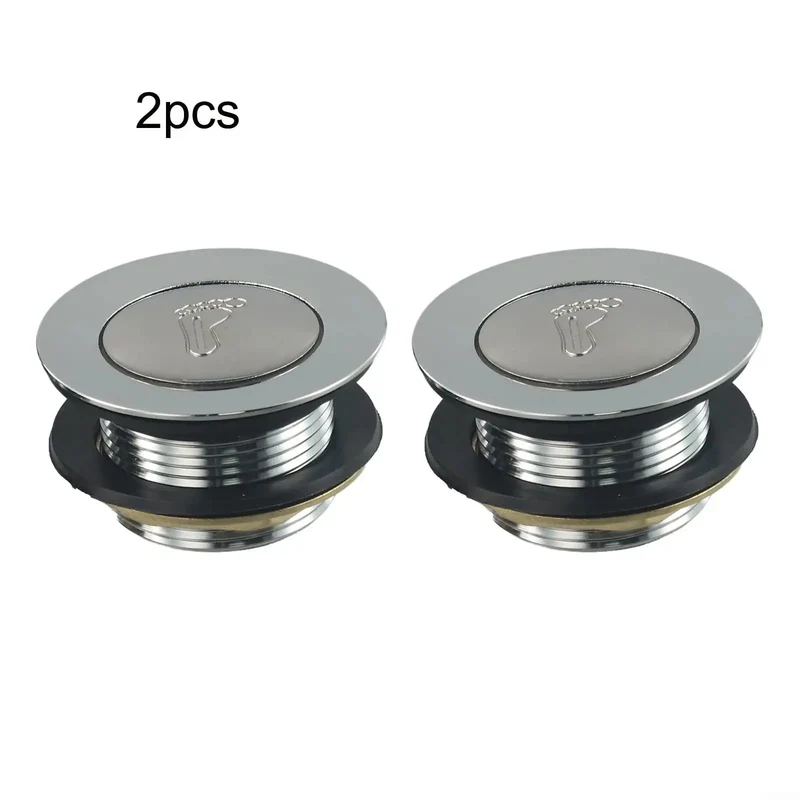 Rock Solid Pop Up Bathtub Drain Plug Two Pack With Killer Water Tight Seal And No Sweat Push Button Setup Crafted From Heavy Duty Brass And Alloy Tough Silver Coating For Easy Tub Shower Drain Swap