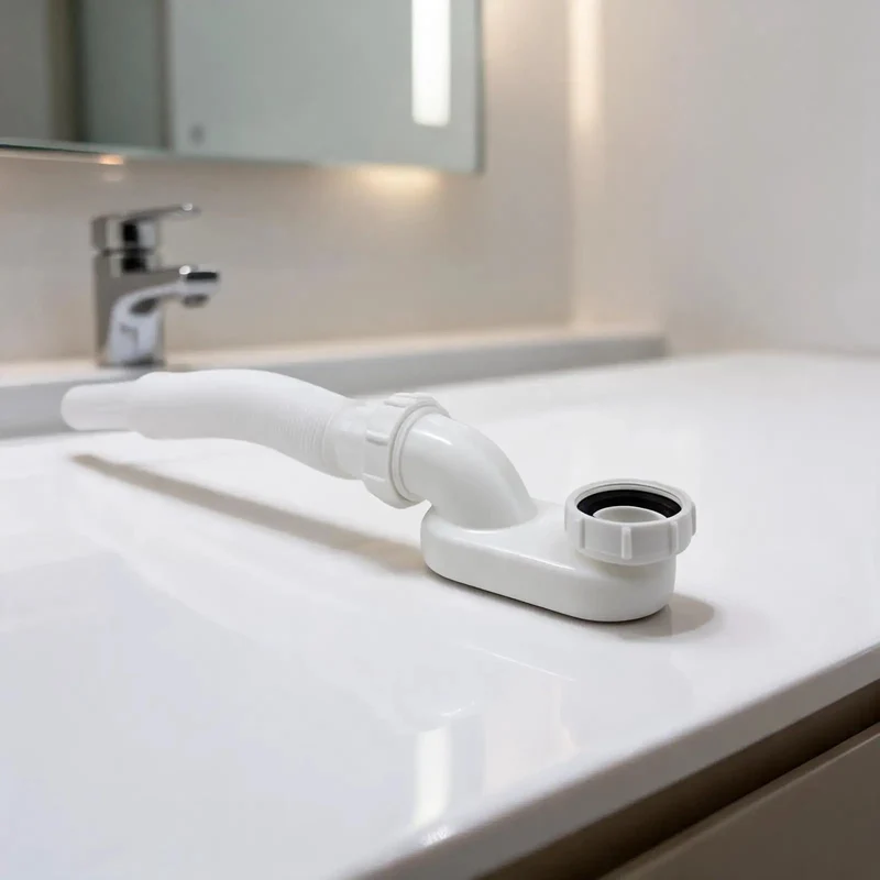 Super Sleek Flat Bathtub Drain Pipe Kit With Flexible Waste Pipe For Freestanding Tub Low Profile P-Trap And Extendable 92Cm Length To Crush Tight Spaces With Slick White Finish And G1-1/2 Connection Total Space Game Changer