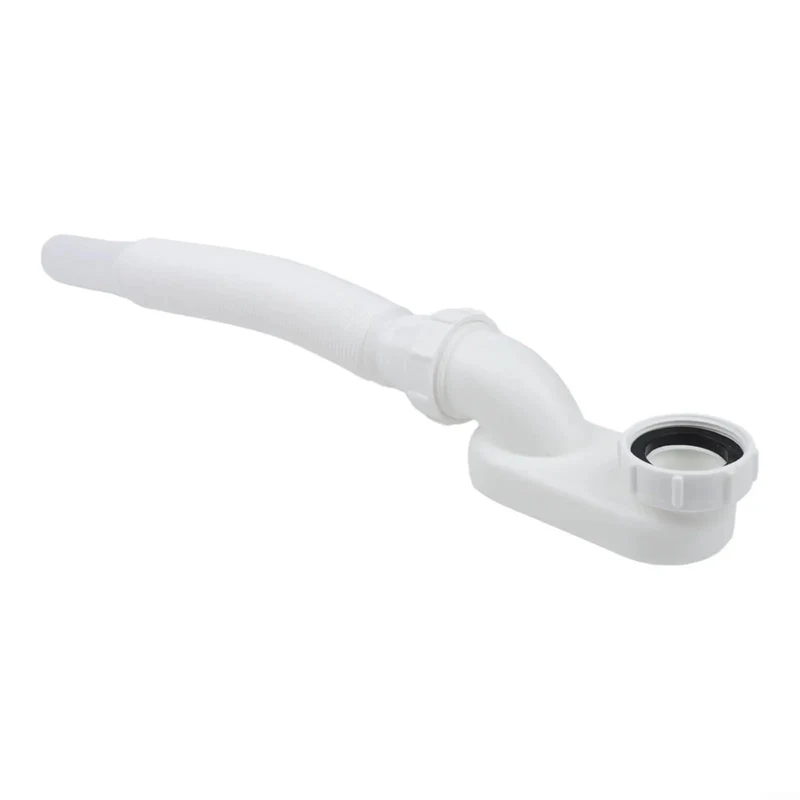 Super Sleek Flat Bathtub Drain Pipe Kit With Flexible Waste Pipe For Freestanding Tub Low Profile P-Trap And Extendable 92Cm Length To Crush Tight Spaces With Slick White Finish And G1-1/2 Connection Total Space Game Changer