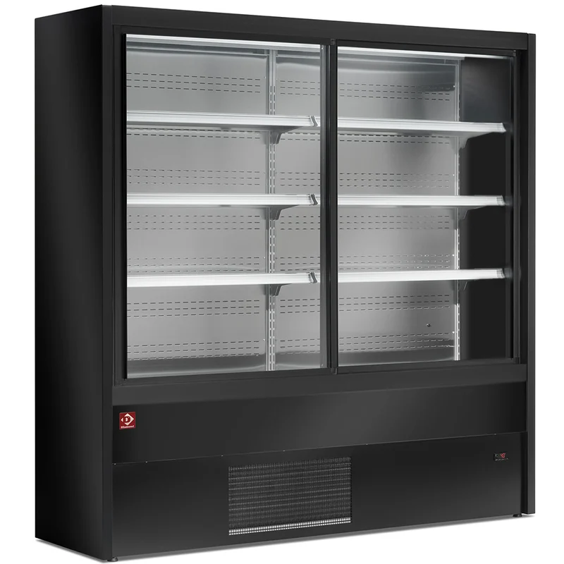 Wandkühlregal 120cm mit Glastüren & Umluftkühlung , Schwarz, PD12/B5-R2C