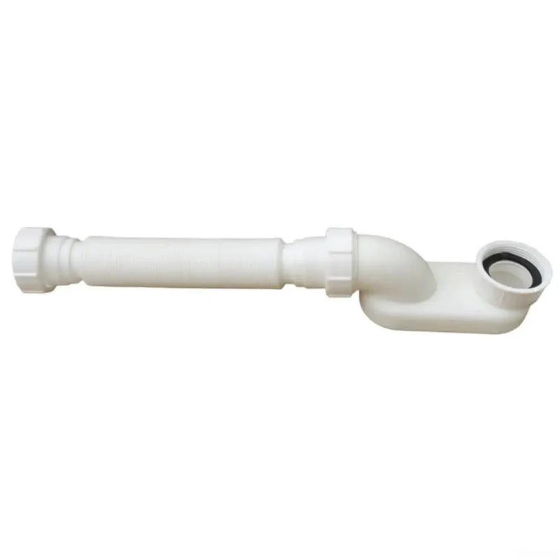 Flexible Rubber Low Profile P Trap With G1-1/2 Threaded Ends For Bathtub Drainage No Sweat Quick Install Swap Saves Precious Cabinet Space Fits Comfortably Inside