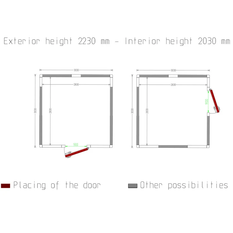 Zelle ISO 100, dim.int. 2830 x 2830 xh 2230 mm (17,86 m³) - C1810/XBF