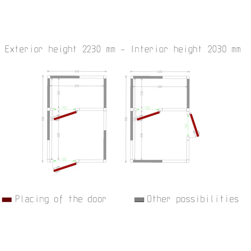 Kombi Kühl-/Tiefkühlzelle ISO 100 int. dim. 2230 x 2030 & 2230 x 1230 xh 2230 mm (10,09 + 6,12 m³) - C1710/XBF-COMBI