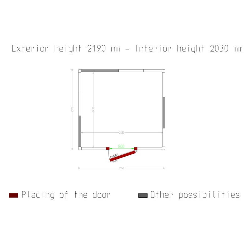 Kühlzelle ISO 80, Innendim. 2630 x 2430 xh 2030 mm (12,97 m³) - C133A/BF