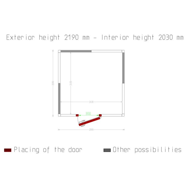 Kühlzelle ISO 80, Innendim. 2430 x 2430 xh 2030 mm (11,99 m³) - C118A/BF