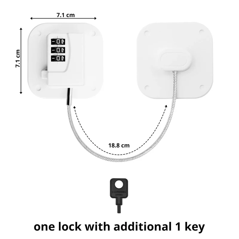 SMAD 18.8cm Cable Lock with 3-Digit Combination, Child Safety Lock for Refrigerators, Freezers, Cabinets and Drawers