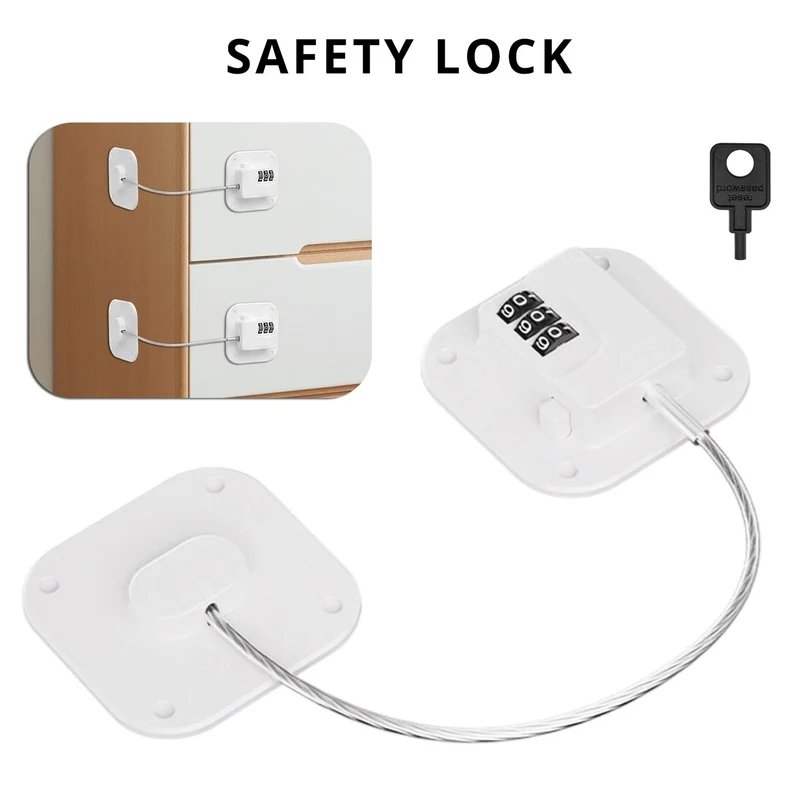 SMAD 18.8cm Cable Lock with 3-Digit Combination, Child Safety Lock for Refrigerators, Freezers, Cabinets and Drawers