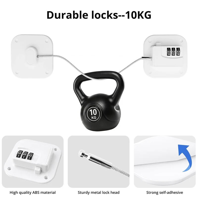 SMAD 18.8cm Cable Lock with 3-Digit Combination, Child Safety Lock for Refrigerators, Freezers, Cabinets and Drawers