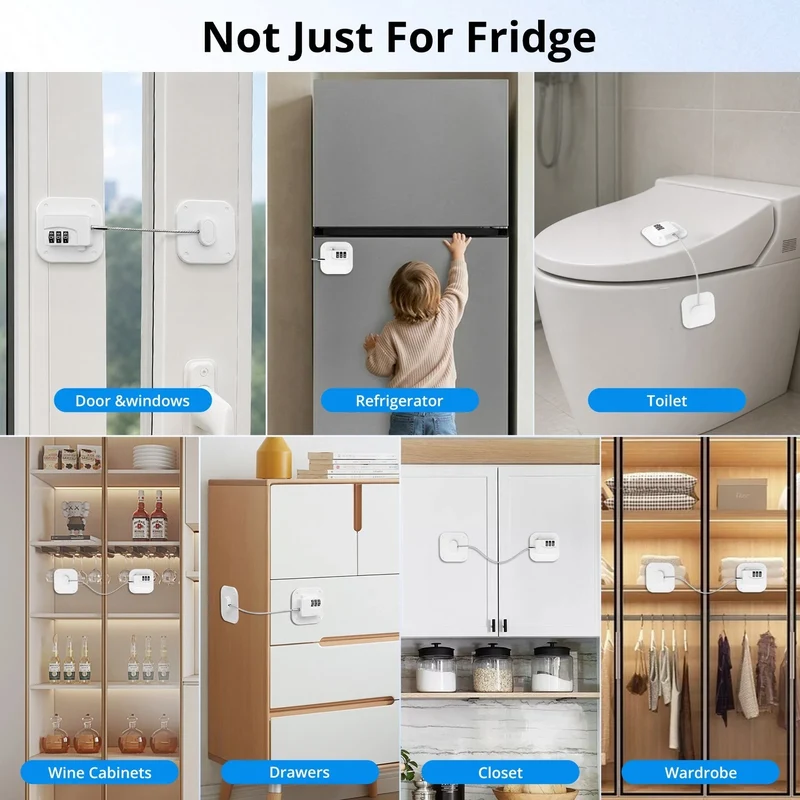 SMAD 18.8cm Cable Lock with 3-Digit Combination, Child Safety Lock for Refrigerators, Freezers, Cabinets and Drawers