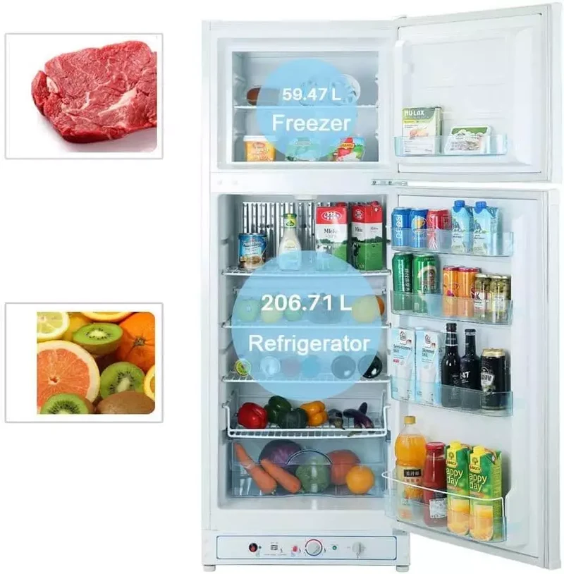 SMAD 265L LPG & AC Powered Gas Fridge with Freezer – Silent & Off-Grid Ready