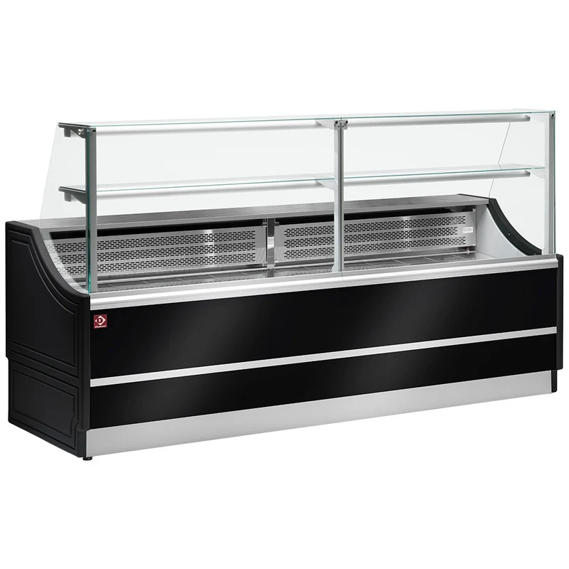 Verkaufstheke Neutral 200 cm mit geradem Glasaufbau und Beleuchtung, OL200/B5-NN