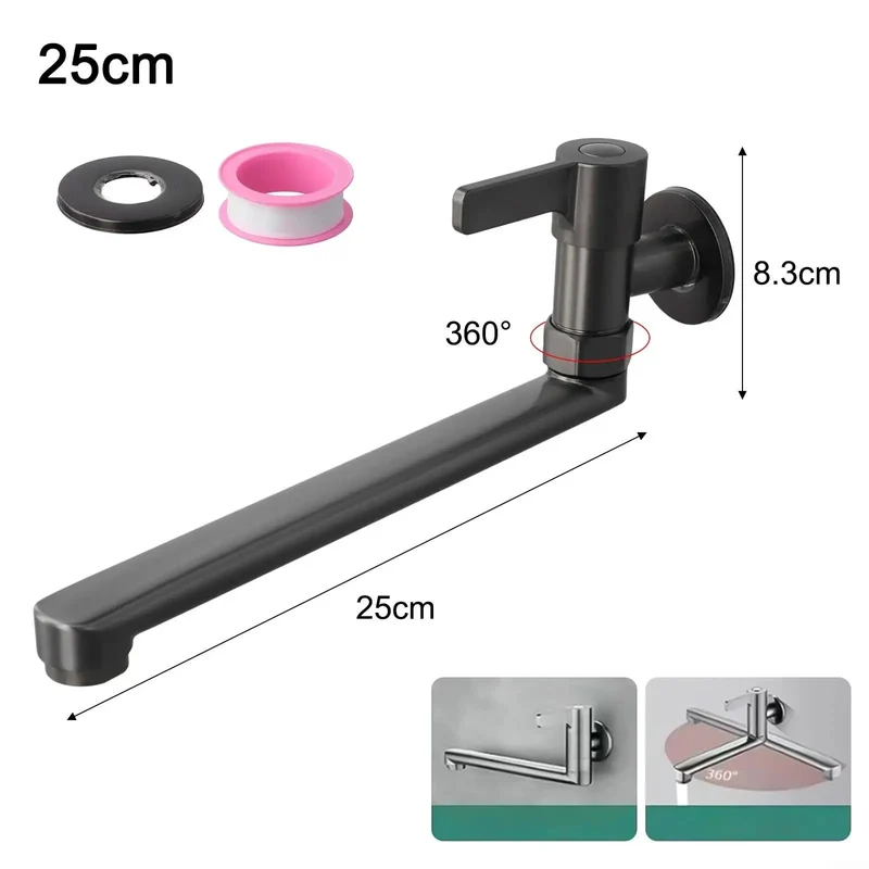 Heavy Duty Wall Mount Kitchen Faucet With Smooth Glide Extension Spout Built Tough From 304 Stainless Steel No Fuss Single Handle Operation Rock Solid Gray Design For Everyday Sink Duties