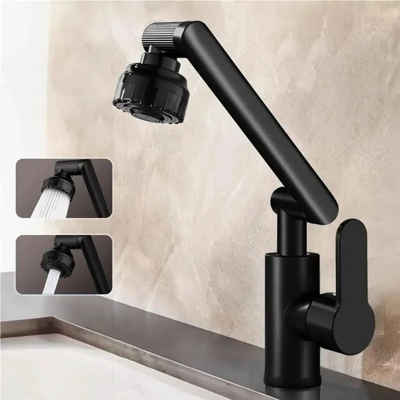 Built Like A Tank 360 Degree Swivel Kitchen Faucet With Robotic Arm High Swing Design Dual Mode Soft Bubble Shower Spray Single Handle Adjustable Temp Heavy Duty Matte Black Easy Clean For Home Sink
