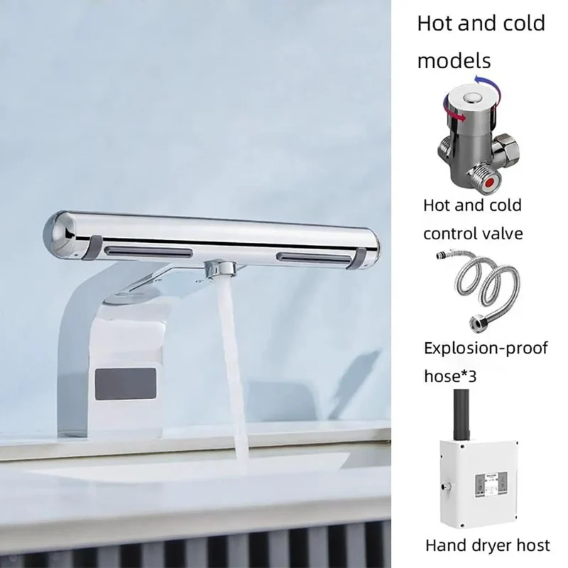 Sleek 1150W Two In One Hand Dryer Smart Sensor Faucet With Auto Heat And Cool Quick Dry Induction Basin Tap For Commercial Baths Straight Up Saves Real Space