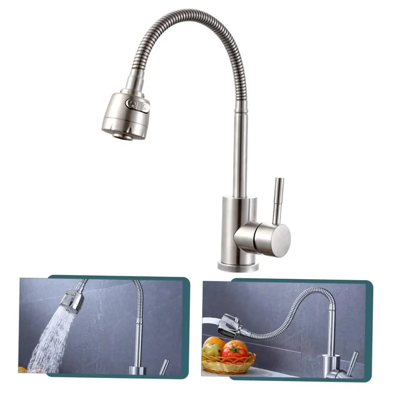 Slick 360 Degree Swivel Kitchen Sink Faucet With Single Handle For Hot And Cold Water Dual Spray Modes Durable Stainless Steel Construction Dead Simple Install