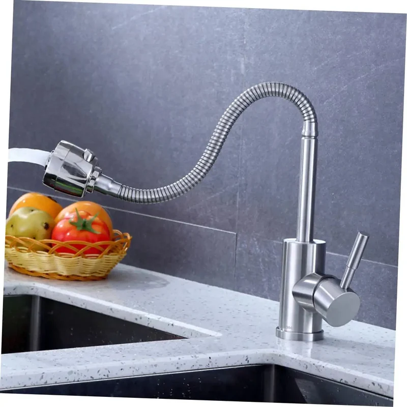 Slick 360 Degree Swivel Kitchen Sink Faucet With Single Handle For Hot And Cold Water Dual Spray Modes Durable Stainless Steel Construction Dead Simple Install