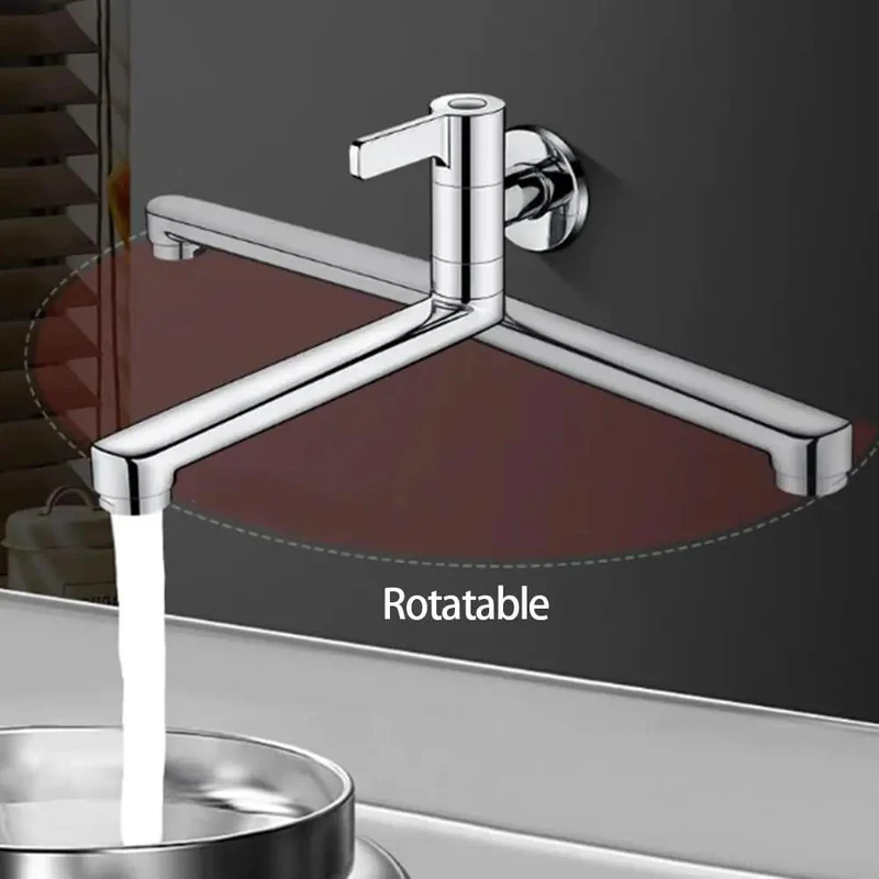 Heavy Duty Wall Mount Kitchen Faucet With Single Lever Handle And Extended Swivel Spout To Reach Every Sink Corner For Quick Mop Bucket Filling Built Legit Tough Using Rust Proof 304 Stainless Steel Crafted For Daily Durability And Smooth Operation