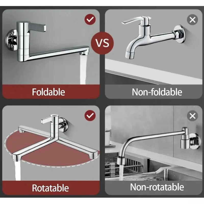 Heavy Duty Wall Mount Kitchen Faucet With Single Lever Handle And Extended Swivel Spout To Reach Every Sink Corner For Quick Mop Bucket Filling Built Legit Tough Using Rust Proof 304 Stainless Steel Crafted For Daily Durability And Smooth Operation