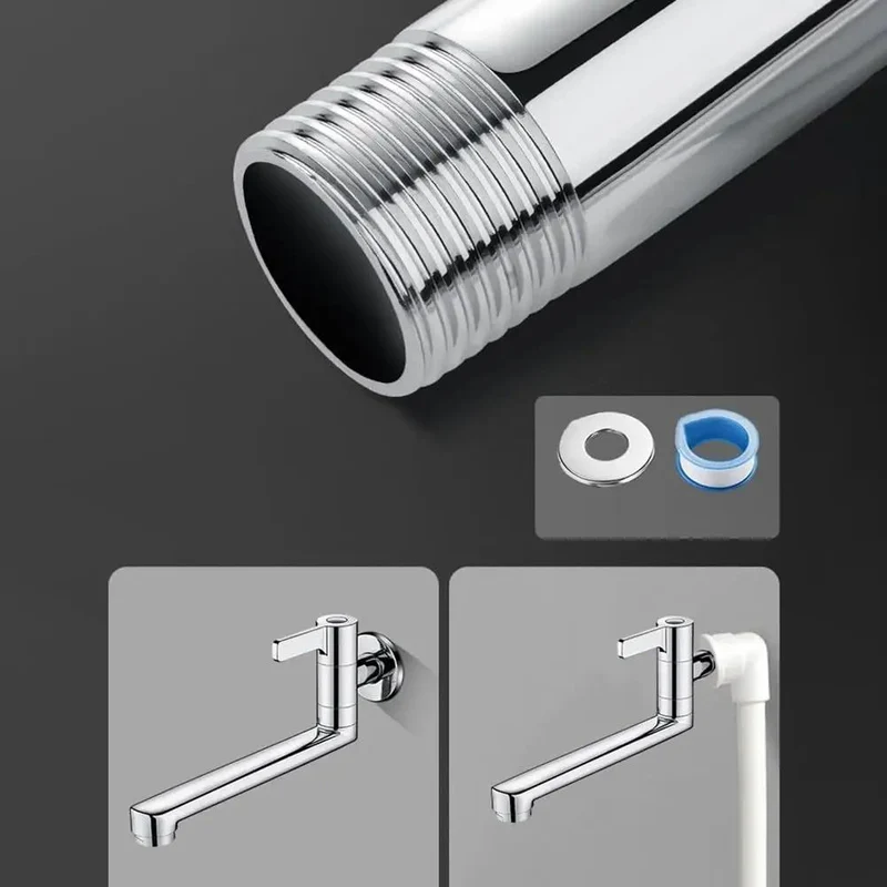 Heavy Duty Wall Mount Kitchen Faucet With Single Lever Handle And Extended Swivel Spout To Reach Every Sink Corner For Quick Mop Bucket Filling Built Legit Tough Using Rust Proof 304 Stainless Steel Crafted For Daily Durability And Smooth Operation