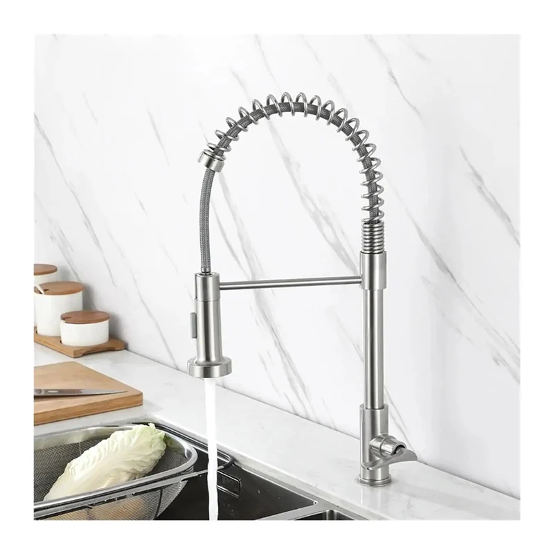 Sharp Stainless Steel Kitchen Faucet With Wall Mounted Spray Head And Single Handle Control For Top Mount Sinks Badass Durable Finish That Is Gonna Last Forever On Your Kitchen Counters