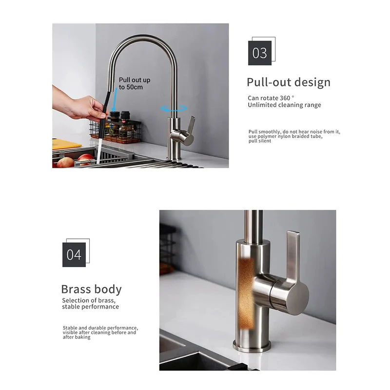 Heavy Duty Stainless Steel Kitchen Faucet With Pull Down Sprayer And Smooth Glide Spout For Zero Stress Cleanup Polished Chrome Finish Rock Solid Build Ready For The Daily Grind Quick Mount Hardware Total Game Changer