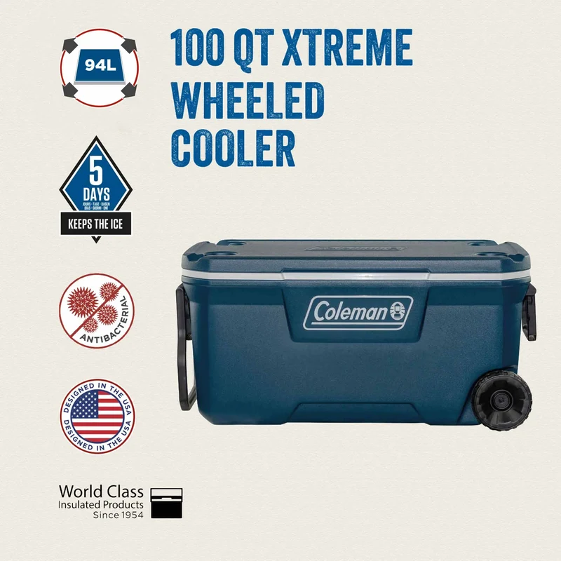 Coleman 100QT Xtreme Wheeled | 94 Liter Kühlbox mit Rollen | 5 Tage Kühlung